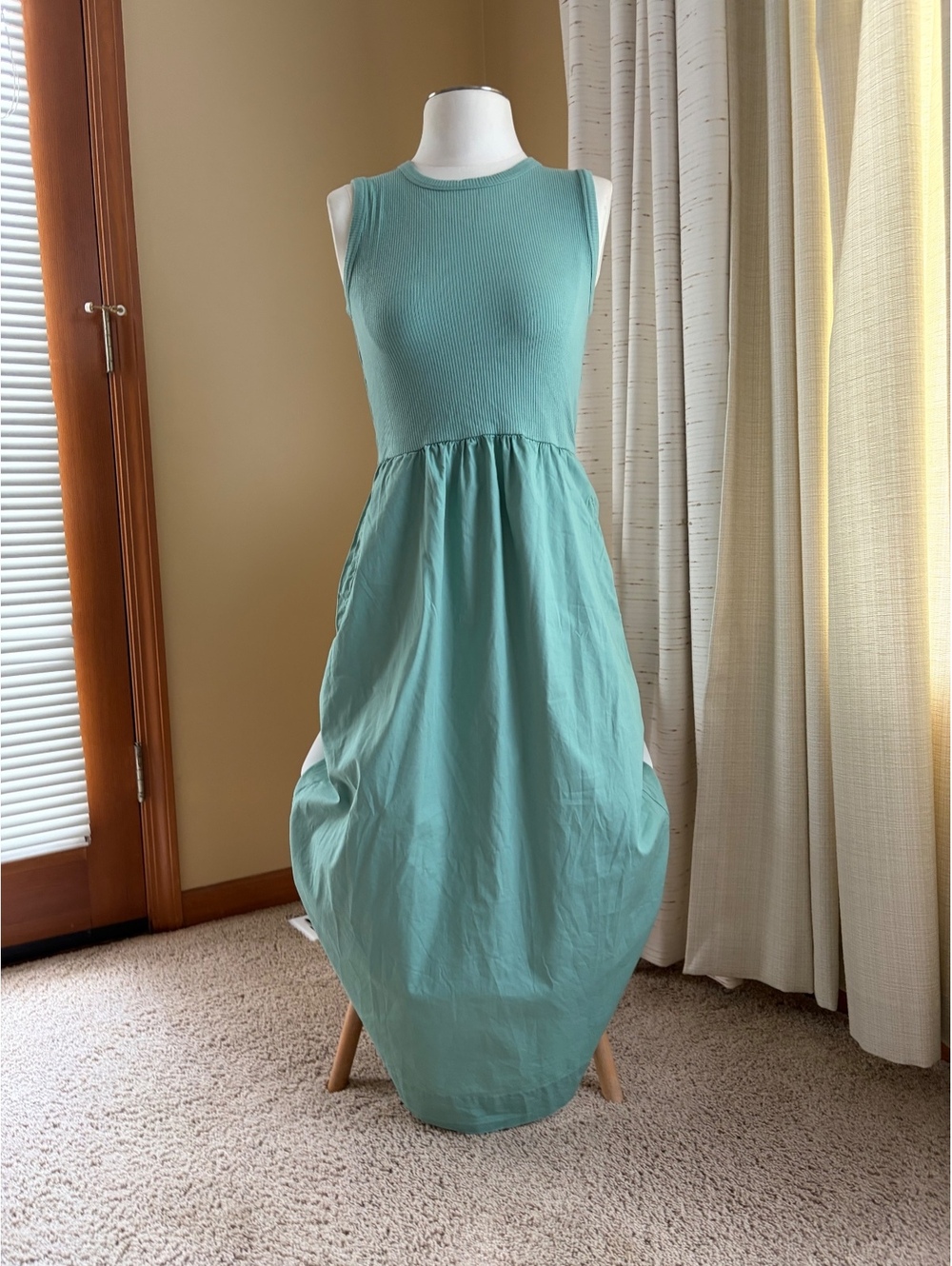 J.Crew mixed-media sleeveless midi dress eucalyptus stem green XSMALL hybrid
